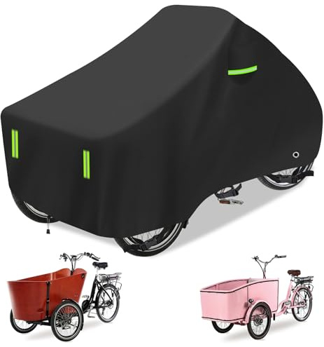 Lastenrad Abdeckung - Fahrradabdeckung Lastenfahrräder Schutzhülle wasserdicht 600D Oxford Fahrradgarage für Lastenrad Abdeckplane，Winddichte, regensichere, UV-beständige,220*100*105CM (Schwarz)