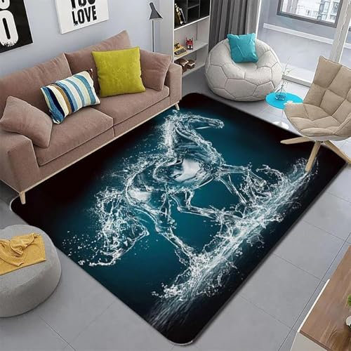 JIEDEDIAM Tappeto stampato in 3D con motivo ad acqua astratto, motivo a cavallo, decorazione per soggiorno, camera da letto, tappeto antiscivolo adatto per zerbino del divano
