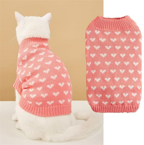 Pullover für Katzen, Warm Katzenpullover, Katzen Pullover für Katzen, Katzen Klamotten Süß, Rosa Katzenpulli für Katzen Pullover, Katzen Kleidung Winter, Haustier Pullover Katze, Liebe