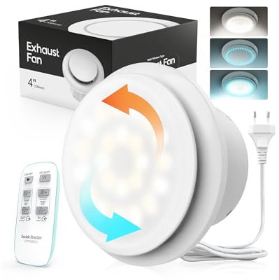 SBONNI Abluftventilator 100mm - 11 Lichteffekte, 2 Richtungen Ventilaton, 6 Geschwindigkeiten, Leiser Badlüfter mit Fernbedienung, Leistungsstarker Lüfter Badezimmer für Bad Küche WC Garage Kelle