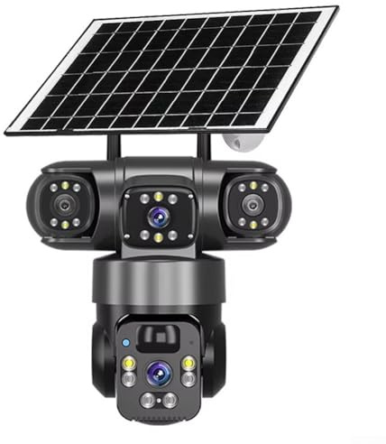 MeevrgR Solar-Powered WiFi Security Camera 4K Dual Lens 360° PTZ 2.4G Wireless Outdoor IP66 8000mAh Battery Color for Night Vision PIR Motion Detection Cloud Storage(Black)