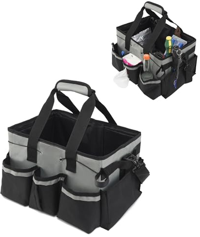 SunshineFace Cleaning Caddy Bag, Large Cleaning Caddy Organiser Bag with Handle Detachable Dividers Adjustable Cleaning Supplies Storage Bag for Housekeepers Garden Home Car