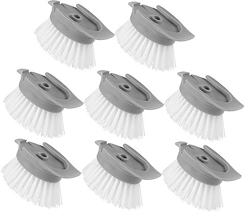 HAWILLOSCH 8pcs Kitchen Brush Heads Replacement Set Long Handle Cleaning Brush Head Accessories for Dish Washing Grey Suitable for Household Kitchen Cleaning