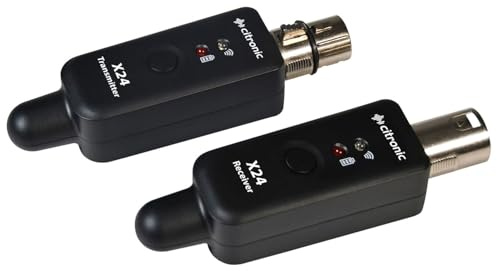 Citronic X24 Kabelloses Mikrofon-Sender und -Empfänger-Set, 2,4-GHz-Stecksystem, wiederaufladbarer USB-C-Adapter, XLR-auf-6,3-mm-Adapter, DJ-PA-Lautsprecher, Mikrofone, Mixer, Gitarre, 30 m Reichweite