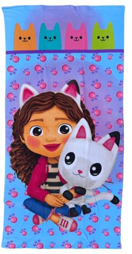 CARTOON Toalla de playa Gabby's Dollhouse de microfibra de poliéster para niños 245 gsm, tamaño 70 x 140 cm, para playa o piscina