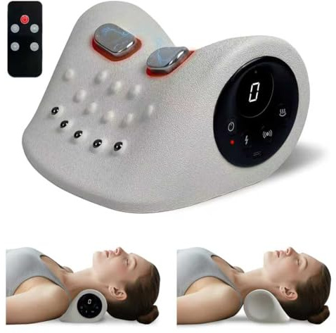 Nackenmassagegerät mit Wärme & Rotlicht, EMS Elektrisches Neck Massager Kabellos - 3 Modi, 6 Einstellbare, Entspannungskissen für Nacken, Schulter und Rücken für Zuhause, Büro, Reise