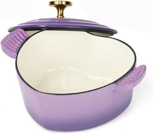 Cast Iron Cooking Pot with Lid, Enamelled Heart-Shaped Casserole Dish, 1.9L Multi-Functional Non-Stick Pot