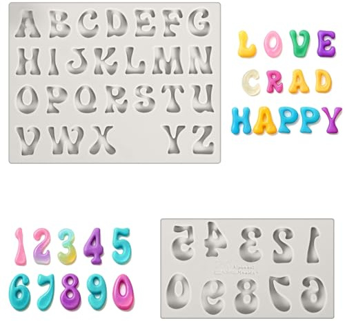 2 Pcs Silicone Letter Molds & Number Molds, 26 Capital Letters & 0-9 Numbers, Non-Stick Alphabet Mold for Chocolate, Fondant, Cake Letters, Baking, Candy, Resin and Party Decorations
