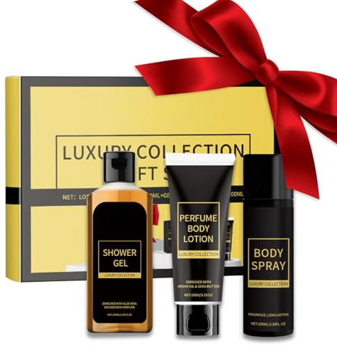 3PCS Long Lasting Fragrance Men's Gift Set, Body Care Kit Includes Shower Gel, Body Lotion and Refreshing Body Spray, with Natural Vanilla Lemon Scent, Long Lasting Smell- Great Male Gift Sets