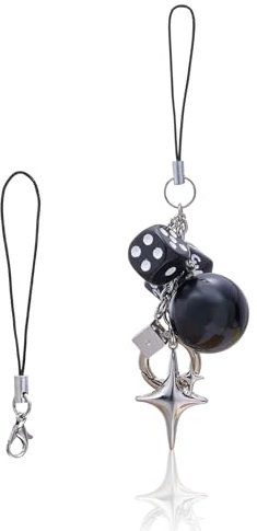 BEEFLYING 1 Pièce Breloques Téléphone en Forme de Dés Chanceux Avec étoile et Billard Joli Charms Noir Pour Téléphone Portable Bijoux Esthétiques Pour Sac Porte-clés Portefeuille Appareil Photo
