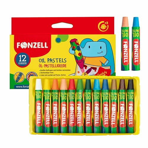 Fonzell Ölpastellkreide 12 Farben – Brillante & Deckende Pastellkreiden – Sechskantform für Kinder – Leicht zu Mischen – Ungiftig & CE-Zertifiziert