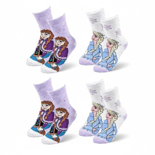 Pack de 4 pares de calcetines antideslizantes para niña – Disney Frozen Frozen Frozen | Suave y cálido | Algodón peluche | Licencia oficial Disney | Tallas 23/26, 27/30, 31/35, 1347X4ABS, 23-26
