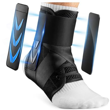 Ankle Support with Side Stabilising Pads – Adjustable Sports Ankle Brace for Running, Football & Basketball, Breathable Compression Sleeve with Dual Stabiliser Wings for Sprain Protection (Black, L)