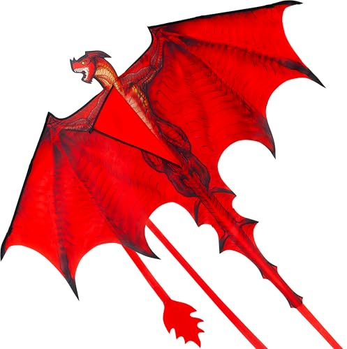 JOYIN Drachen für Kinder und Erwachsene – großer, leicht zu Fliegender Einleiner (140 x 117 cm) mit 100 m Schnur, roter Drachen für Anfänger, ideal für Strand, Park und Outdoor-Aktivitäten