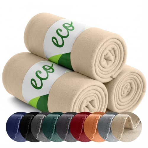 wometo 3er Set ECO Fleecedecke aus 100% recyc. Material 130x160 beige Sand | OEKO-TEX ca. 400 g - 100% recyceltem Material - mit Anti-Pilling und Kettelrand, im praktischen 3er Pack