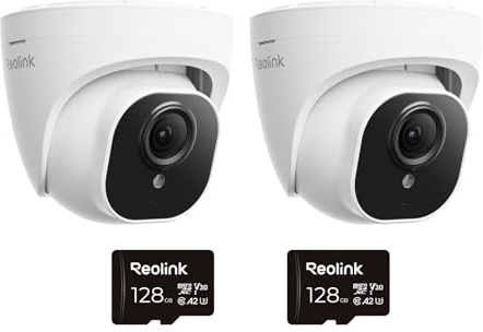Reolink 2-Pack RLC-520A 5MP PoE Security Cameras + 2×128GB microSD Cards – Person/Vehicle Detection, IP67, 30m Night Vision, No Switch Needed