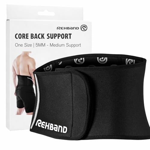 Rehband Core Rückenbandage, Back Support aus Neopren für Alltag & Sport, Rückenstütze mit Kompression & Stabilität, Unisex