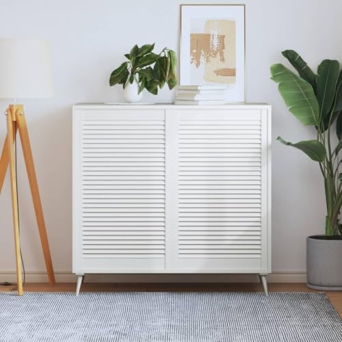 QUAHEAS Ante per armadio, design a lamelle, in legno di pino massiccio, bianco, 99,3 x 59,4 cm, 2 pezzi, ricambio per mobili da cucina, bagno, guardaroba, con mascherina e frontale per