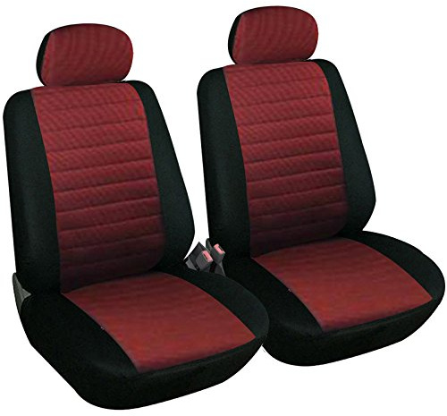 WOLTU 2X Fundas de Asiento para Coche Universal Delantero Cubierta para Asiento Automóvil sin Bolsa de Aire Poliéster Negro/Rojo 7233-2