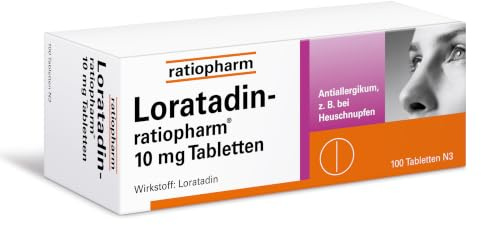 Loratadin-ratiopharm 10 mg Tabletten, 100 Tabletten, bei Heuschnupfen | Schnelle und langanhaltende Hilfe bei Heuschnupfen, ganzjährigem allergischen Schnupfen und chronischer Nesselsucht, ab 2 J.