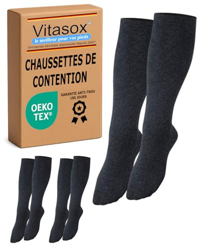 Vitasox Stützstrümpfe für Damen & Herren, 1 | 2 | 4 | 6 Paar, Stützkniestrümpfe aus Baumwolle mit Kompression für Flug, Reise, Büro und Auto, Thrombose Socken gegen geschwollene Beine