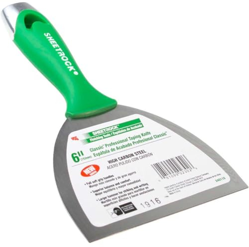 USG Sheetrock Tools 6 Classic Carbon Steel Drywall Joint Knife, Flexible Rust-Resistant Blade, Soft Grip Handle, Enlarged Hammer End, Professional Drywall Finishing Knife