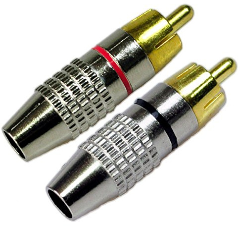 Conwork RCA Plug Solderless, 2-Pack RCA Male Plug Screws Audio Video in-Line Jack Adapter Gold Plated