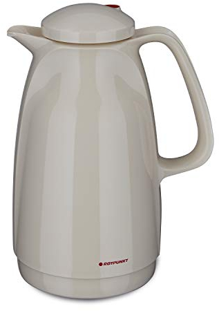 ROTPUNKT Isolierkanne 227 Bella 1,5 l | Zweifunktions-Drehverschluss | BPA-frei - gesundes Trinken | Made in Germany | Warm + Kalthaltung | Glaseinsatz | Eggshell