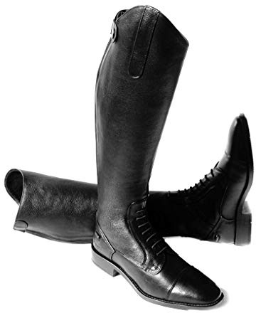 Rhinegold Leather Laced Riding Boot Elite Luxus Bota de equitación con Cordones de Piel-6(39)-Pantorrilla 1, Unisex Adulto, Negro, Size 6 (EU39) -Calf 1