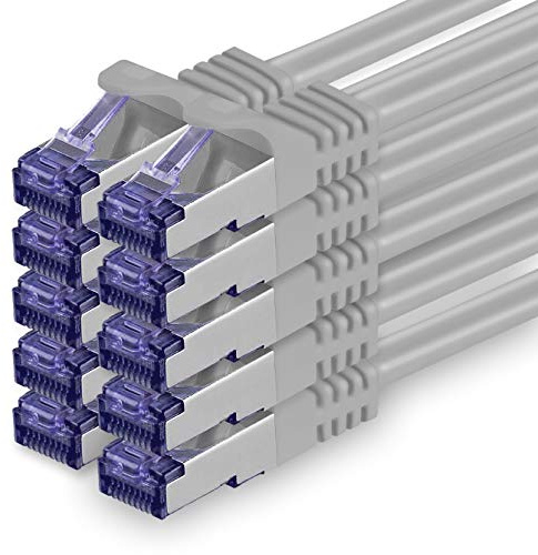 1aTTack.de Cat.7 Cavo di Rete 2m - Grigio - 10 Pezzi - Ethernet LAN Cat.7 SFTP PIMF LSZH Spina RJ45 Cat6a 10 Gbit s