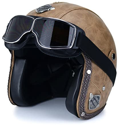 Helme Vintage Pu Lederhelme 3/4 Motorrad Chopper Fahrradhelm Jethelm Vintage Motorradhelme mit Visieren