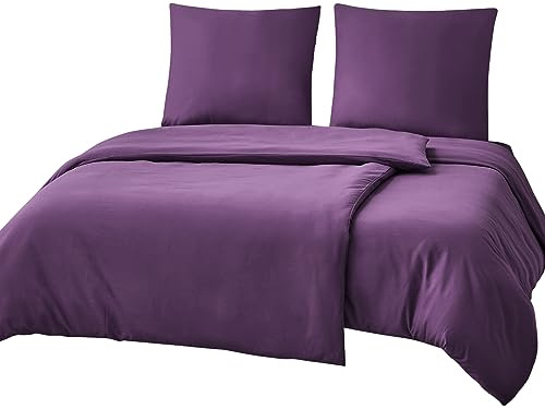 RUIKASI Sängkläder 135 x 200 lila i 4 delar – mörklila sängkläder i set, Oeko-TEX, 2 påslakan 135 x 200 cm, 2 örngott 80 x 80 cm med dragkedja, mjuka och strykfria