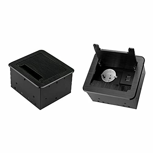 Einbausteckdose 2-4-fach & 2 Farben auswählbar Tischsteckdose Bodensteckdose (1x 230V + 2x USB, Schwarz)