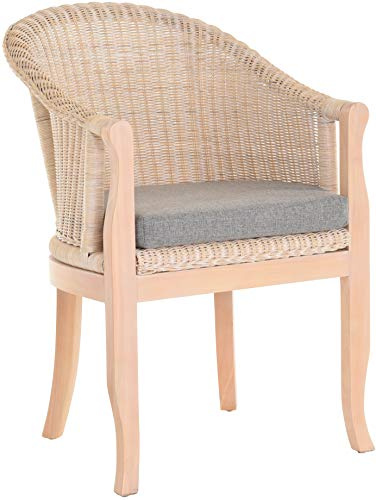 korb.outlet Rattan-Sessel mit Holzbeinen, Sessel aus echtem Rattan - Rattanstuhl Club (Vintage Weiss, mit Polster)