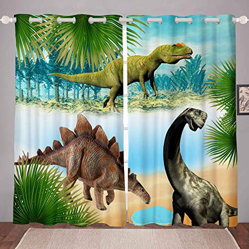 Tbrand Kinder Blickdichte Vorhänge Cartoon Dinosaurier Vorhänge Dinosaurier Fenstervorhang Jungen Teens Dekorative Dekor Vorhänge Weiche atmungsaktive 137x117cm