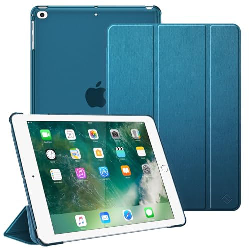 Fintie Hülle für iPad 9.7 2018/2017 / iPad Air 2 2014 / iPad Air 2013 | Ultradünne Schutzhülle mit harter, transparenter Rückseite & Auto Schlaf/Wach funktion, Satinoptik blaugrün