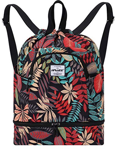 HAWEE Wasserdicht Kordelzug Rucksack mit Innentasche Groß Turnbeutel Kordelzug Tagesrucksack Tunnelzug Tasche Sporttasche Unisex für Frauen Männer Reise Alltag Schule Outdoor Yoga Schwimmen Strand