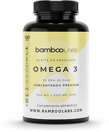 Bamboo Labs - Omega 3 Kapseln von Fischöl, 2.000 mg Fischöl pro Tagesdosis mit 700 mg EPA & DHA 500mg - Premium Omega3 Kapseln Fettsäuren Hochdosiert und Vitamin E - 120 Softgel-Kapsel