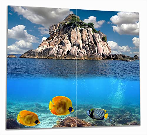Wallario Herdabdeckplatte/Spritzschutz aus Glas, 2-teilig, 60x52cm, für Ceran- und Induktionsherde, Exotische Fische im Meer