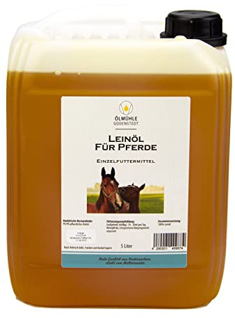 Leinöl für Pferde 5 Liter, stets frisch aus 1. Kaltpressung, naturbelassen, mit Öko-Strom in Niedersachsen hergestellt, reich an Omega3, ideal für den Fellwechsel