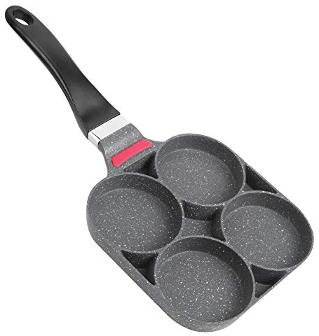 Akozon Frying Pan 4 Moulds, Kitchen Breakfast Pancakes Cooking Induction Blinis Mould for Egg Hamburger with Handle (Open Fire) Linis Polix Aluminium Frying (Open Flame)