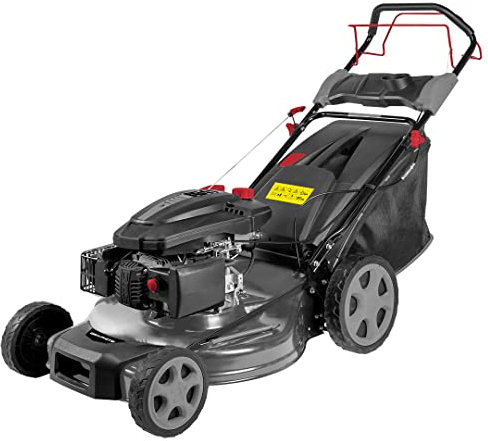 GRAPHITE Benzin-Rasenmäher mit 3,0 KW (4 PS), 173 cm3 Hubraum, 2800 U/min, Mähbreite 502 mm, zentrales Mähdeck, 1,3 Liter Inhalt.502 mm Schnittbreite, 5-fache zentrale Höhenverstellung (25-65 mm)
