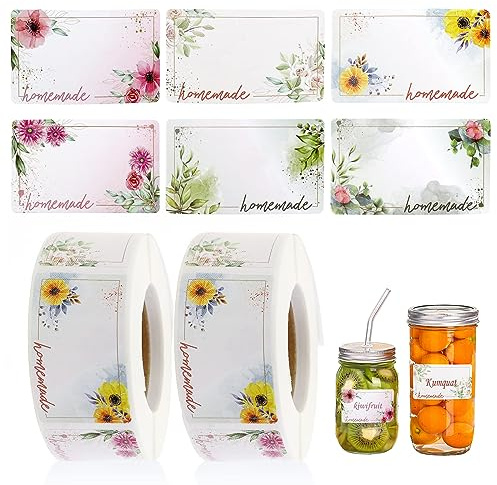 1000 Stück Selbstklebende Etiketten für Marmeladengläser, Blumensiegel Aufkleber, Geschenktüten Weihnachten