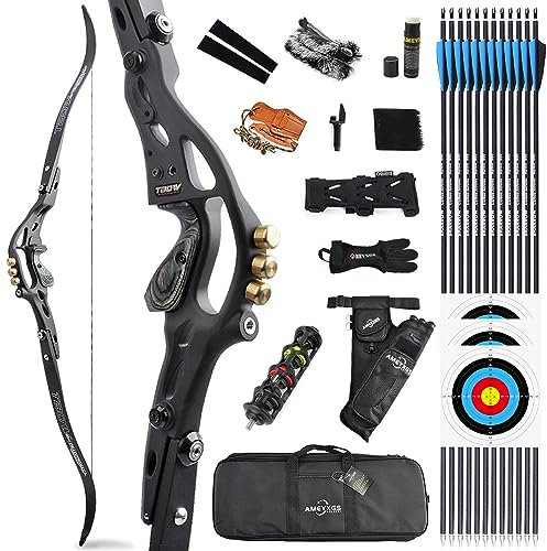 SHARROW Bogenschießen Recurve Bogen und Pfeile Set 62 ILF Wurfarme und Bogen Riser Amerikanischer Jagdbogen Erwachsene Sportbogen 30-60lbs für Outdoor-Jagd Schießen (30lbs, Typ 2: Schwarz)