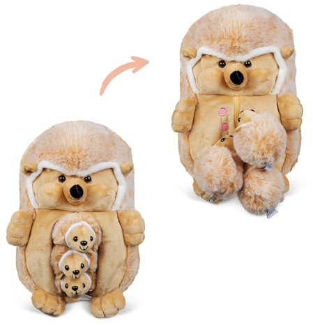 Mamanimals Igel Kuscheltier mit 3 Baby Igeln, Babys im Bauch mit Reißverschluss verstaubar, magnetische Zitzen zum Säugen, hochwertiges Plüschtier Set für Kinder