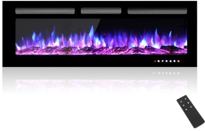 MachenFlame Einbau-Wandkamin mit HD-Glas-Touchscreen, helle 9-Farben-LED-Flamme, freistehende elektrische Heizung mit Fernbedienung für Home Decor Indoor Use, schwarz, 127CM.