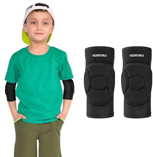 YEEKORO Kids/Youth Knee Pads Elbow Pads Compression Support Sleeve with Thickened Pads Knee Elbow Protective Gear Sports Knee Elbow Protector for Basketball Wrestling Football Volleyball Snowboarding