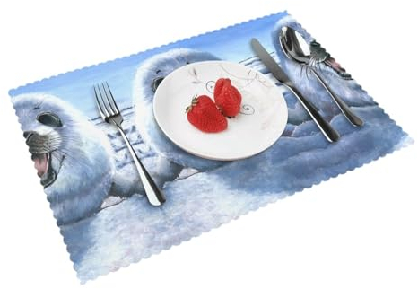 Tischsets mit Harfen-Siegelmalerei, Tapete, 4 Stück, gewebte Vinyl-Tischsets, waschbar und langlebig, Tischsets, für Innen- und Außenbereich