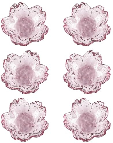 MLKLDOU Lot de 6 petits bols en verre avec fleurs de cerisier rose - Plats à sauce soja Sakura - Porte-sachets de thé en fleur de cerisier - assaisonnements, collations, fruits ou sachets de thé,