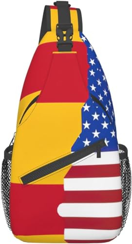 KWQDOZF Leichter Sling-Rucksack mit amerikanischer Flagge und spanischer Flagge Zebra- und Giraffen-Schulter-Brusttasche Sling-Tasche Reisen Wandern kleiner Rucksack